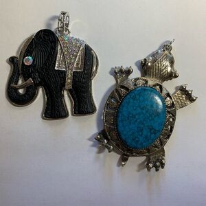 Black Elephant and Silver Turtle Pendants